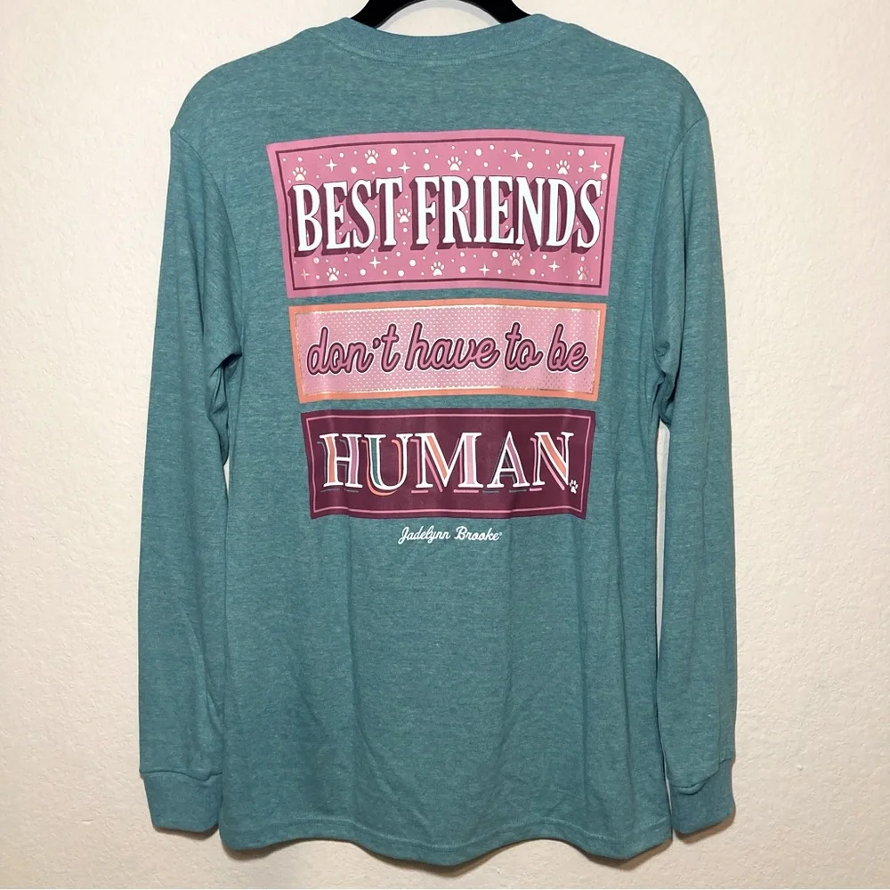 NWT JADELYNN BROOKE Best Friends Don’t Have To Be Human Graphic Tee Shirt Small - Picture 4 of 8